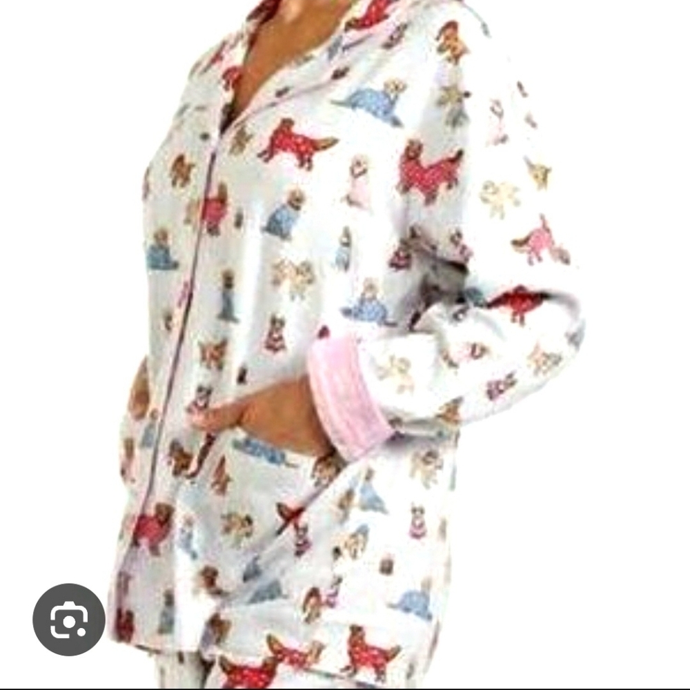 💛 Karen Neuburger Be pawsitive flannel Puppy 🐕 Print Pajama Top. Size‎ S